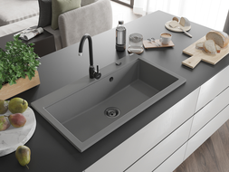 Mexen Slido granitový drez s 1 komorou 900 x 500 mm, sivý, čierny sifón - 6528901005-71-B