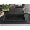 Mexen Slido granitový drez s jednou komorou 900 x 500 mm, čierny/strieborný metalik, čierny sifón - 6528901005-73-B