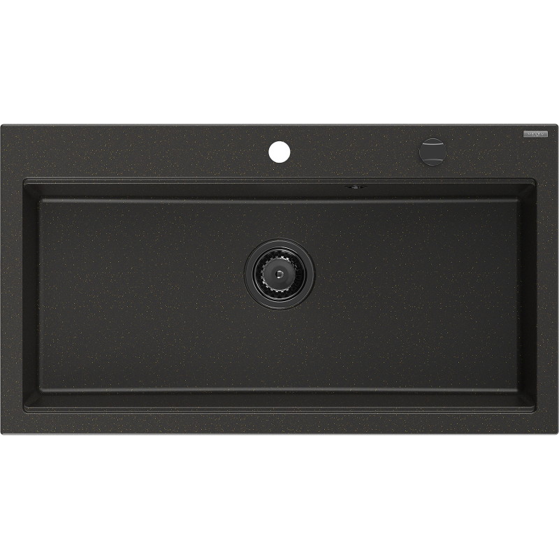 Mexen Slido granitový jednodrez 900 x 500 mm, čierny/zlatý metalický, čierny sifón - 6528901005-75-B