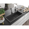Mexen Slido granitový kuchynský drez 1-komorový 900 x 500 mm, čierny bodkovaný, čierny sifón - 6528901005-76-B