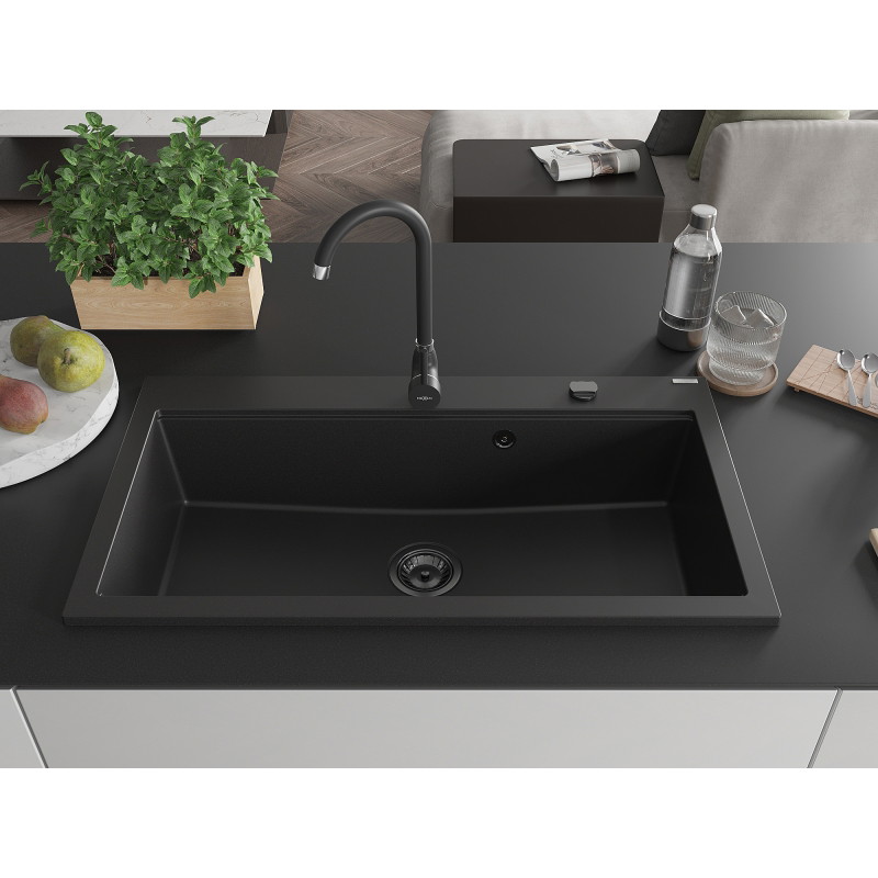 Mexen Slido granitový jednodrez 900 x 500 mm, čierny, čierny sifón - 6528901005-77-B