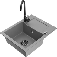 Mexen Enzo žulový drez s 1 komorou s odkvapkávačom a kuchynskou batériou Telma, šedý - 6506-71-670200-70-B