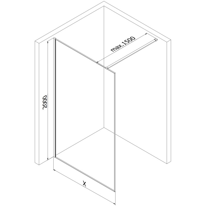 Mexen Kioto sprchová stena Walk-in 110 x 200 cm, crackle transparent 12 mm, čierna - 800-110-101-70-04-X