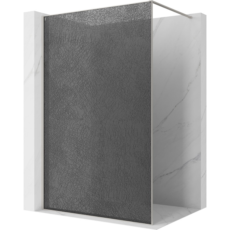 Mexen Kioto sprchová stena Walk-in 120 x 200 cm, crackle grafit 12 mm, brúsený nikel - 800-120-101-97-44-X