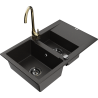 Mexen Gaspar granitový drez 1,5-komorový s odkvapkávačom a kuchynskou batériou Telma, čierny/zlatý - 6507-75-670200-50-B