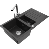 Mexen Matias granitový drez 1,5-komorový s odkvapkávačom a kuchynskou batériou Duero, čierny/strieborný metalický