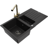 Mexen Matias granitový drez 1,5-komorový s odkvapkávačom a kuchynskou batériou Duero, čierny - 6502-77-671600-50-B