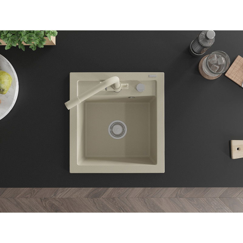 Mexen Vito granitový drez s 1 komorou s kuchynskou batériou Duero, béžový - 6503-69-671600-69