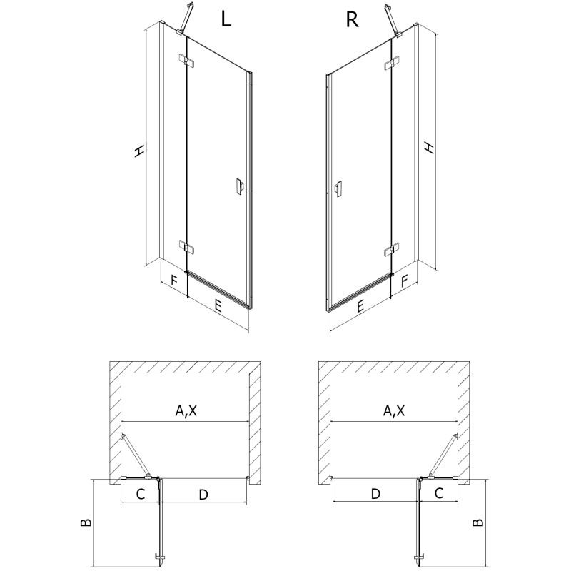 Mexen Mist-H sprchové dvere sklopné ľavé 110 cm, transparentné, brúsený nikel - 8A5-110-000-97-00-L