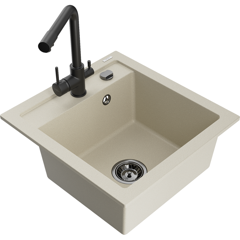 Mexen Vito kuchynský drez 1-komorový s kuchynskou batériou Duero, béžový - 6503-69-671600-70