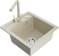 Mexen Vito granitový drez s 1 komorou s kuchynskou batériou Duero, béžový - 6503-69-671600-69