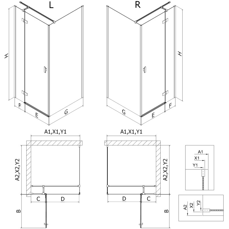 Mexen Mist-H T sprchovací kút výklopný ľavý 95 x 70 cm, transparentný, biely - 8A5T-095-070-20-00-L