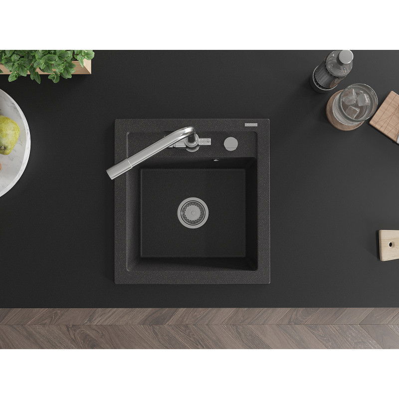 Mexen Vito granitový drez 1-komorový s kuchynskou batériou Duero, čierny s bodkami - 6503-76-671600-00