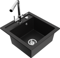 Mexen Vito granitový kuchynský drez s 1 komorou s kuchynskou batériou Duero, čierny - 6503-77-671600-00