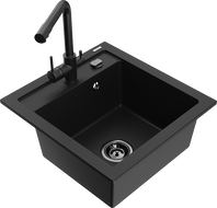 Mexen Vito žulový kuchynský drez 1-komorový s kuchynskou batériou Duero, čierny - 6503-77-671600-70-B