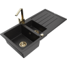Mexen Andres granitový drez 1,5-komorový s odkvapkávačom a kuchynskou batériou Rita, čierny/strieborný metalický