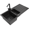 Mexen Andres granitový drez s 1,5 komorou s odkvapkávacou plochou a kuchynskou batériou Rita, čierny/strieborný