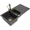 Mexen Andres granitový drez s 1,5-miskou s odkvapkávačom a kuchynskou batériou Rita, čierny bodkovaný - 6515-76-670300-50
