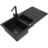 Mexen Andres žulový kuchynský drez s 1,5 komorami, odkvapkávacou plochou a kuchynskou batériou Rita, čierny s bodkami