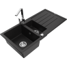Mexen Andres žulový drez 1,5-komorový s odkvapkávačom a kuchynskou batériou Rita, čierny - 6515-77-670300-00
