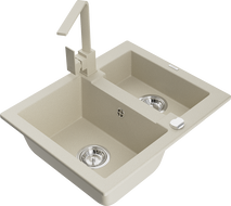 Mexen Carlos žulový drez 1,5-komorový s kuchynskou batériou Rita, béžový - 6518-69-670300-69