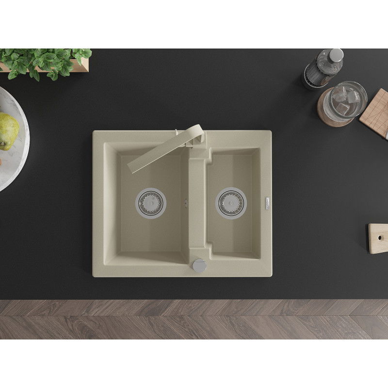 Mexen Carlos žulový drez 1,5-komorový s kuchynskou batériou Rita, béžový - 6518-69-670300-69