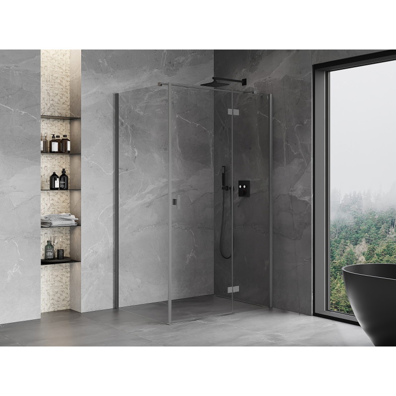 Mexen Mist-H T sprchový kút pravý otvárací 85 x 95 cm, transparentný, gun gray brúsený - 8A5T-085-095-66-00-P