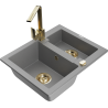 Mexen Carlos granitový kuchynský drez 1,5-komorový s kuchynskou batériou Rita, sivý - 6518-71-670300-50