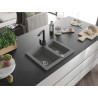 Mexen Carlos granitový kuchynský drez 1,5-komorový s kuchynskou batériou Rita, šedý - 6518-71-670300-70