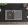 Mexen Pablo granitový drez s 1 komorou, odkvapkávanie a kuchynská batéria Telma, sivá - 6510-71-670200-50