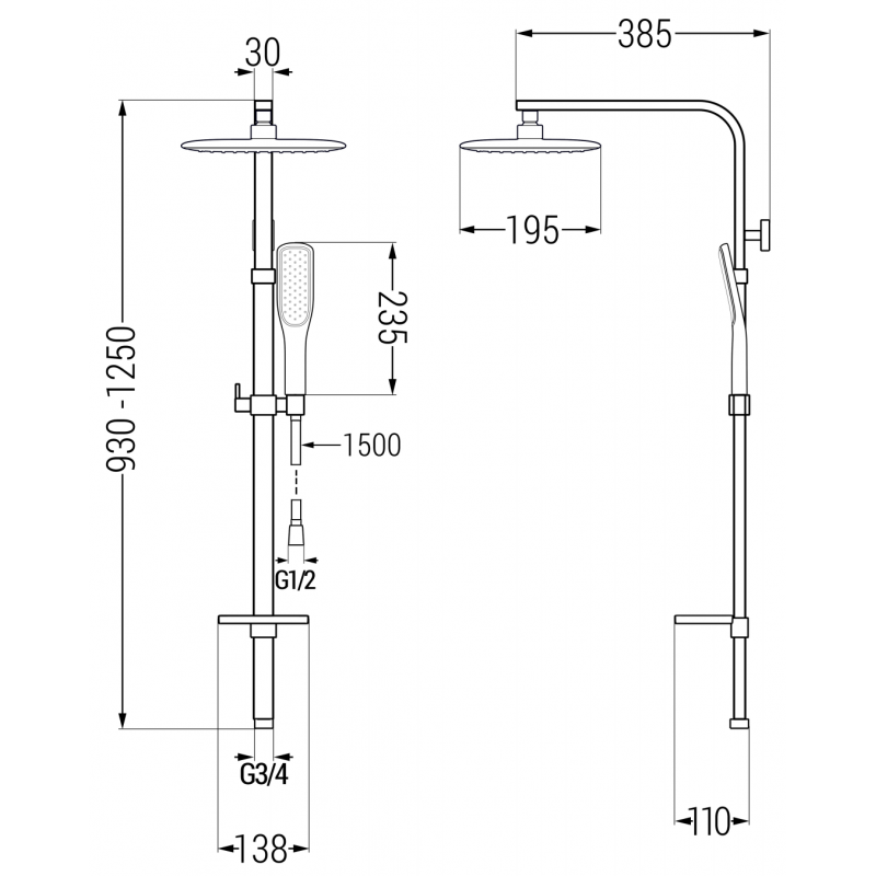 Mexen Q49 sprchový stĺp, čierny/zlatý - 798494995-75