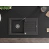 Mexen Pablo žulový kuchynský drez s 1 komorou a odkvapkávačom a kuchynskou batériou Telma, čierny bodkovaný - 6510-76-670200-70