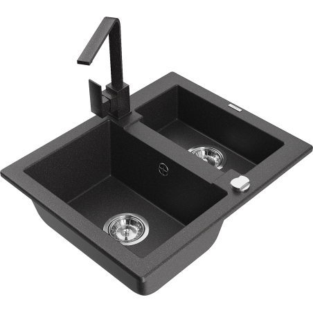Mexen Carlos žulový drez 1,5-komorový s kuchynskou batériou Rita, čierny škvrnitý - 6518-76-670300-76