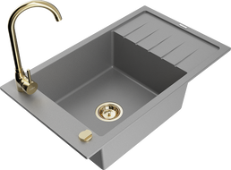 Mexen Elias žulový drez s 1 komorou a odkvapkávačom a kuchynskou batériou Telma, sivý - 6511-71-670200-50