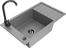 Mexen Elias žulový jednodielny drezy s odkvapkávačom a kuchynskou batériou Telma, sivý - 6511-71-670200-70-B