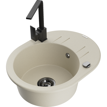 Mexen Kevin žulový jednokomorový kuchynský drez s odkvapkávačom a kuchynskou batériou Rita, béžový - 6517-69-670300-70