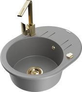 Mexen Kevin žulový drez s 1 komorou a odkvapkávačom a kuchynskou batériou Rita, sivý - 6517-71-670300-50