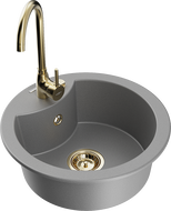 Mexen Diego jednokomorový žulový drez s kuchynskou batériou Telma, sivý - 6512-71-670200-50