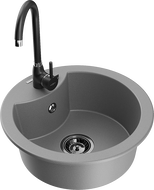 Mexen Diego žulový drez s 1 komorou a kuchynskou batériou Telma, sivý - 6512-71-670200-70-B