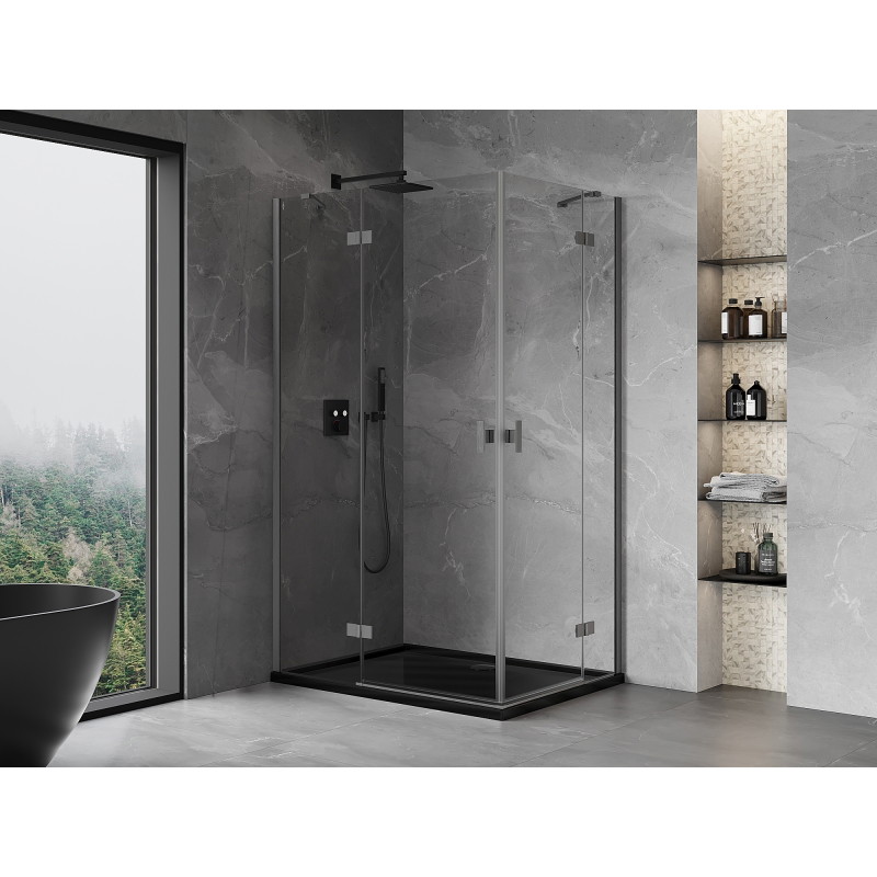 Mexen Mist-H Duo sprchová kabína otváravá ľavá 90 x 80 cm, priehľadná, brúsená gun gray - 8A5-090L-080P-66-00
