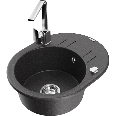 Mexen Kevin žulový drez 1-komorový s odkvapkávačom a kuchynskou batériou Rita, čierny bodkovaný - 6517-76-670300-00