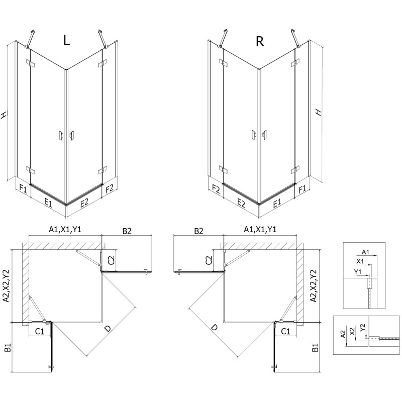 Mexen Mist-H Duo sprchová kabína vyklápacia pravá 110 x 115 cm, transparentná, brúsená gun gray - 8A5-110L-115P-66-00