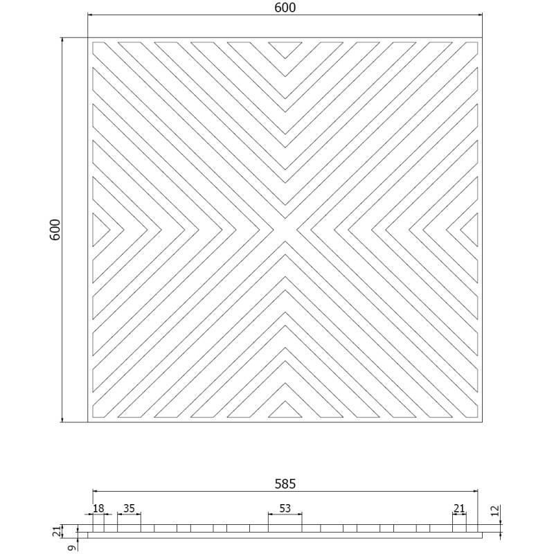 Mexen Linea 01 akustický stenový panel 60 x 60 cm (4ks), plsť 9 mm, technická dyha, Bielený dub - S110-60607-01-040