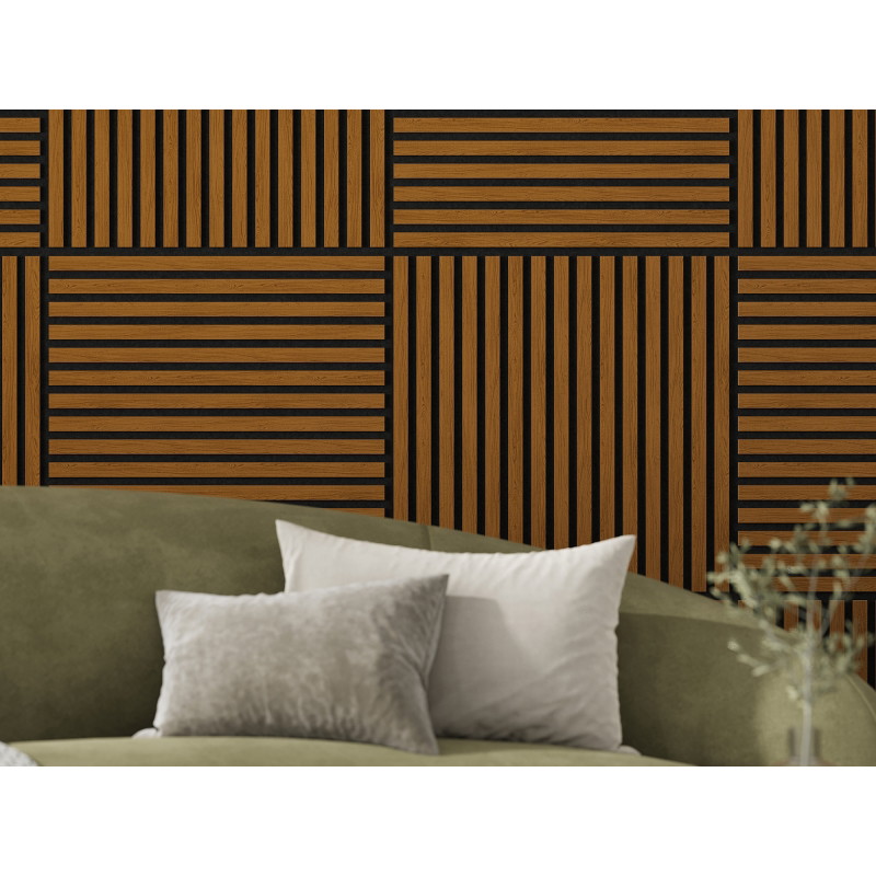 Mexen Linea 15 akustický stenový panel 60 x 60 cm (4ks), plstený 9 mm, technická dyha, Prírodný Dub - S110-60607-15-042