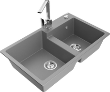 Mexen Tomas granitový drez 2-komorový s kuchynskou batériou Rita, sivý - 6516-71-670300-00