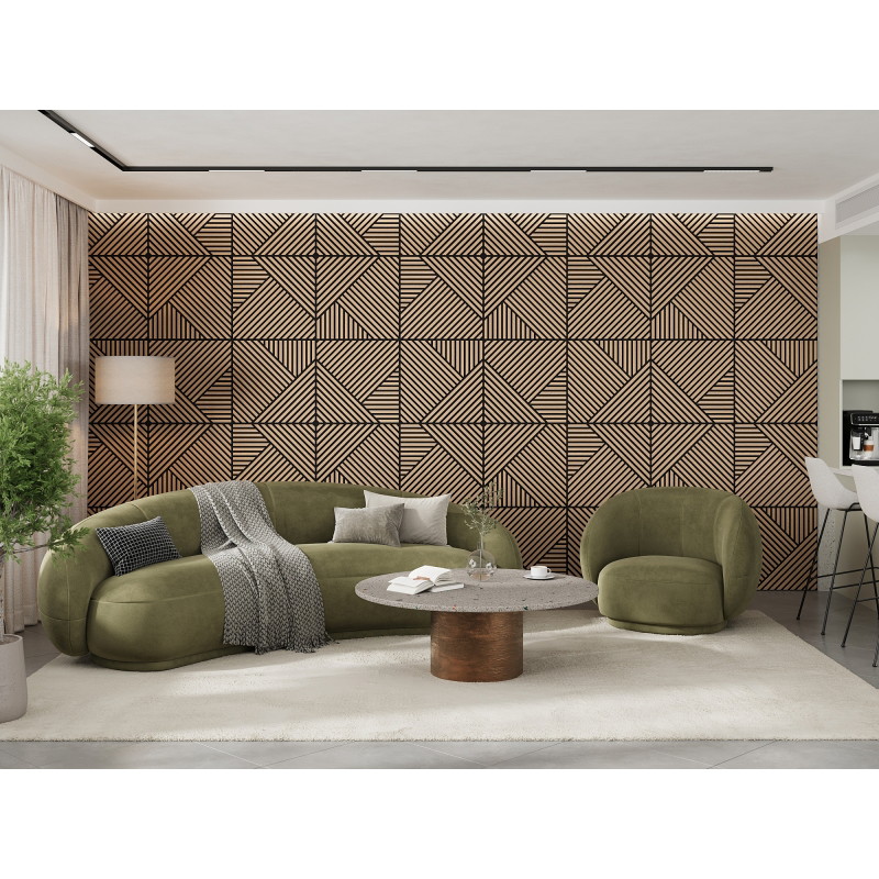 Mexen Linea 25 akustický nástenný panel 60 x 60 cm (4 ks), plsť 9 mm, technická dyha, Bielený Dub - S110-60607-25-040