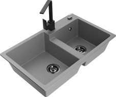 Mexen Tomas granitový drez s 2 komorami a kuchynskou batériou Rita, sivý - 6516-71-670300-70-B