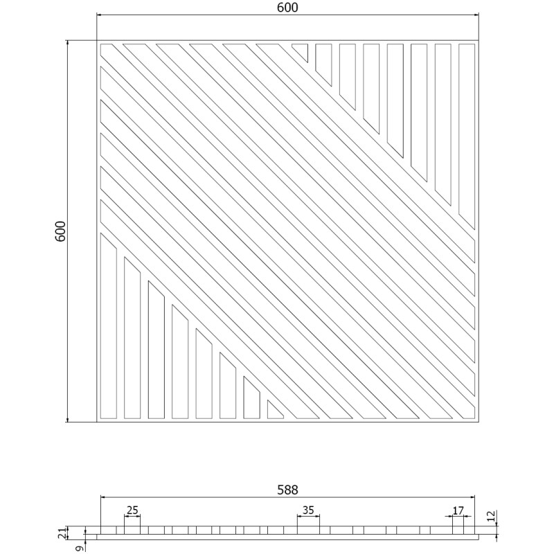 Mexen Linea 26 akustický stenový panel 60 x 60 cm (4ks), plsť 9 mm, technická dyha, Sivý dub - S110-60607-26-043
