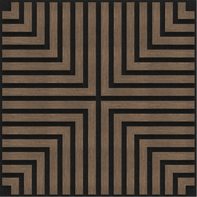 Mexen Linea 02 akustický nástenný panel 60 x 60 cm (4ks), plsť 9 mm, technická dyha, Tmavý Orech - S110-60607-02-044
