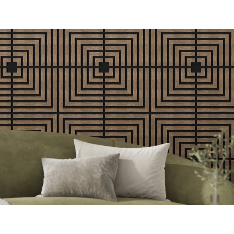 Mexen Linea 02 akustický nástenný panel 60 x 60 cm (4ks), plsť 9 mm, technická dyha, Tmavý Orech - S110-60607-02-044